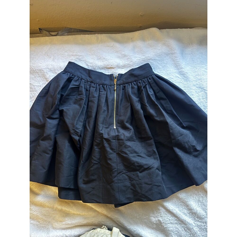 Kate Spade New York Pleated Mini Skirt Black Cotton Silk Size 0 Full A Line - Picture 4 of 6